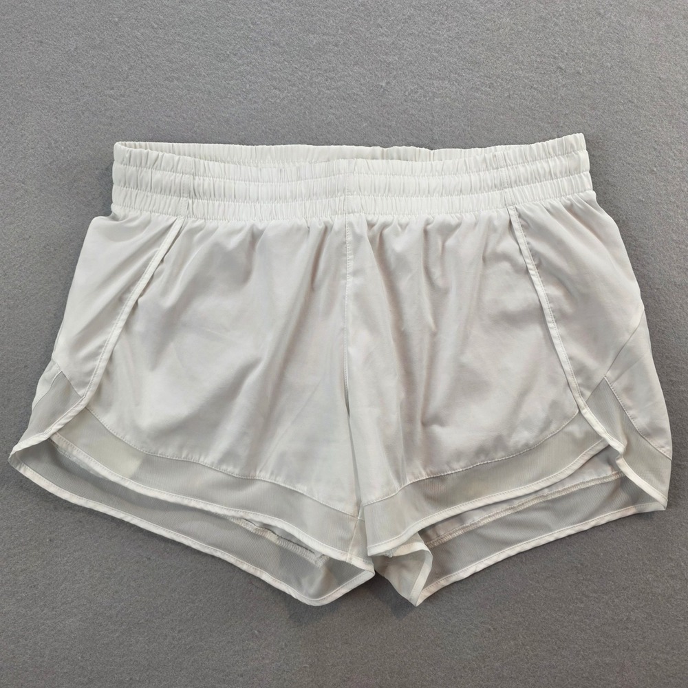Athleta Mesh Racer Run Short 4" Women's White Athletic Running Shorts Lined sz M